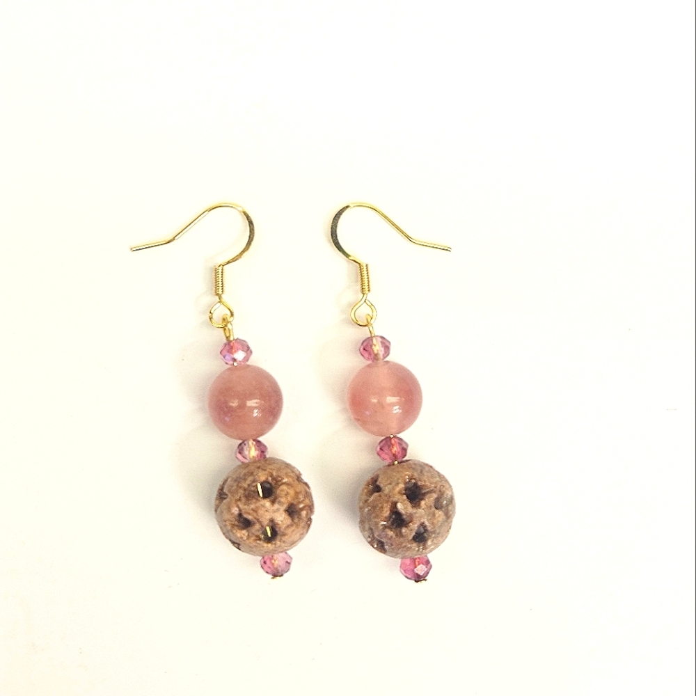 Handmade Earrings Strawberry Quartz and Soapstone Beaded Earrings - Picture 2 of 6